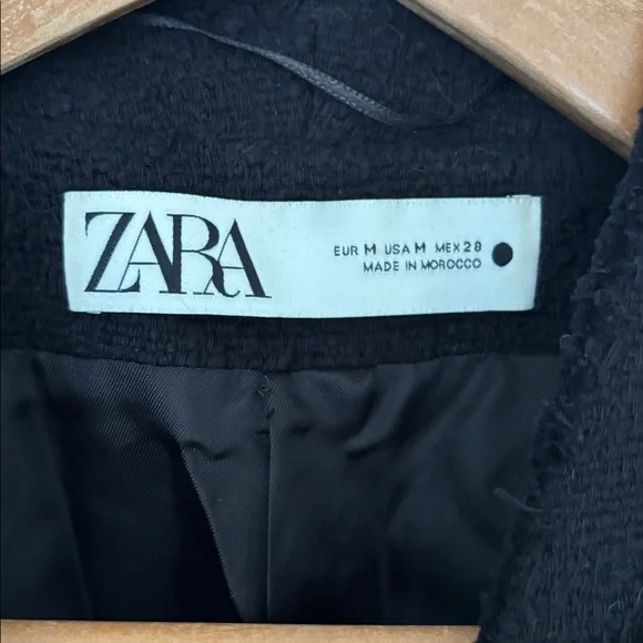 Zara black tweed like jacket with crystal like buttons. Has shoulder pads. - Picture 3 of 8